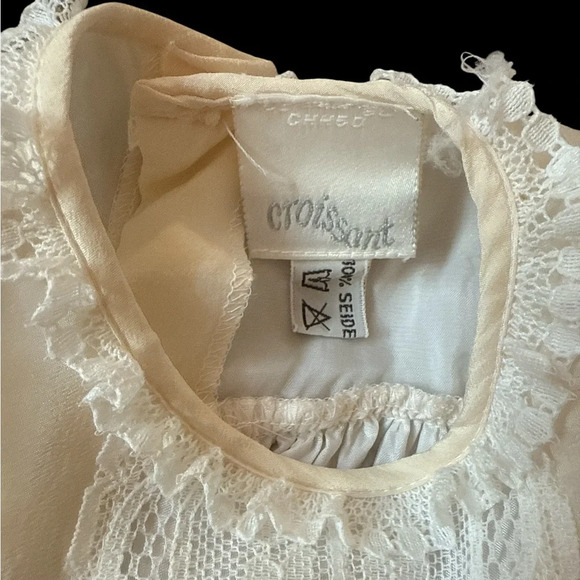 Vintage Croissant 100% Silk Baby Christening Gown & Bonnet Set Ivory Lace Baptis - Picture 5 of 5